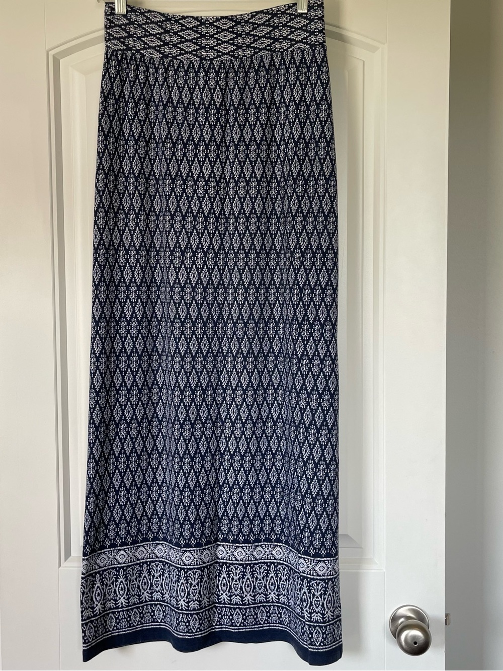 DB established 1962 Printed Navy and White Maxi Skirt with Border Hem